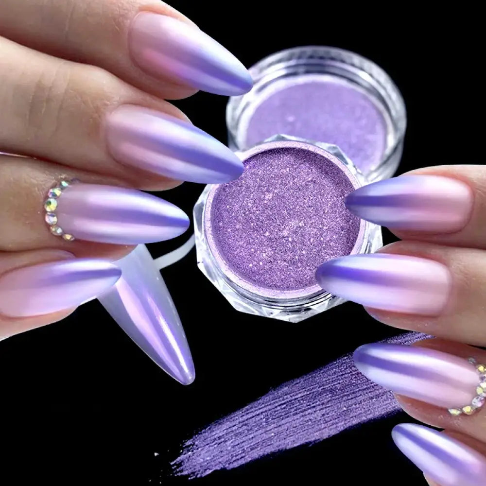 Women Milky white Gradient Nails Glitter Gradient B06