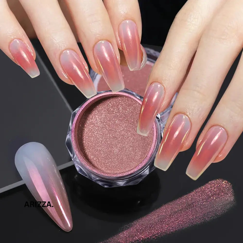 Women Milky white Gradient Nails Glitter Gradient C05
