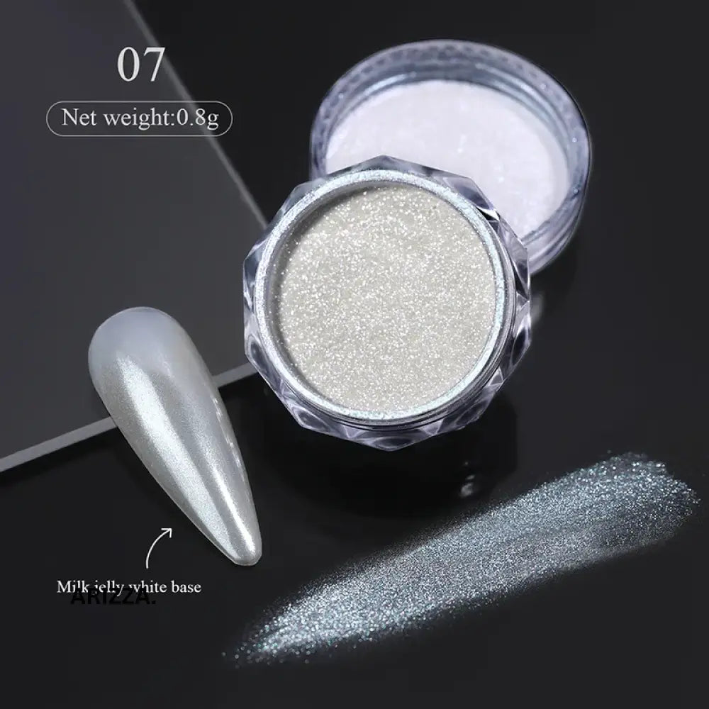 Women Milky white Gradient Nails Glitter Gradient C07