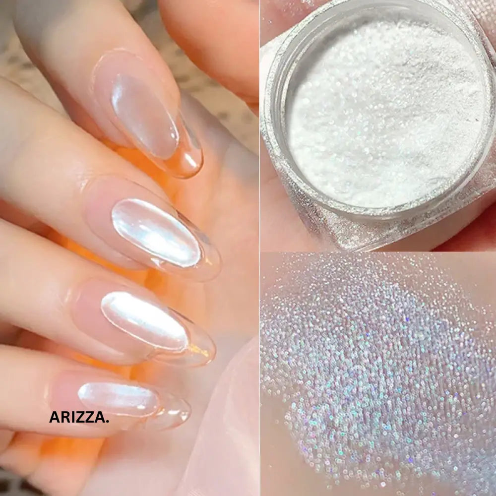 Women Milky white Gradient Nails Glitter Iced