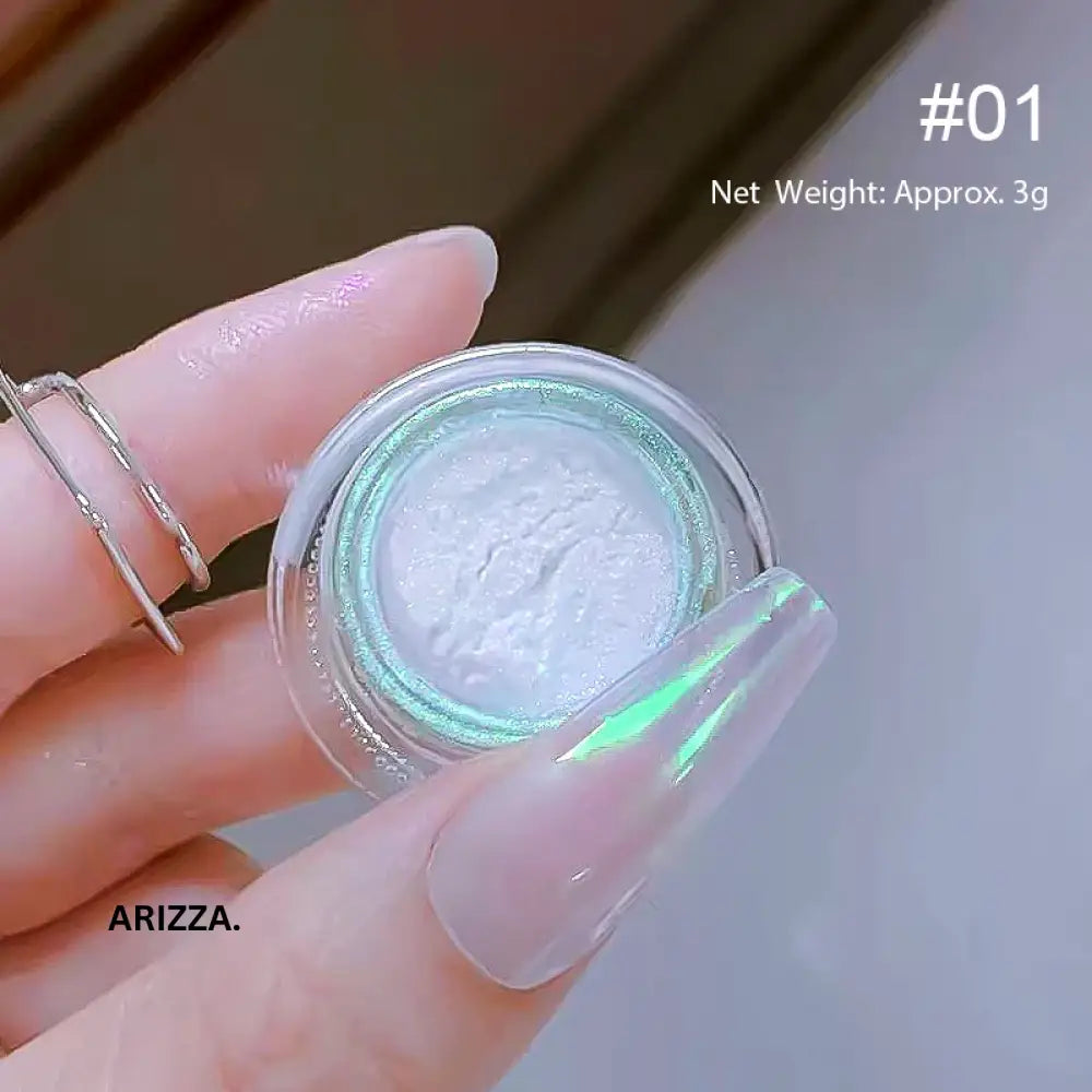 Women Milky white Gradient Nails Glitter Pearl 03