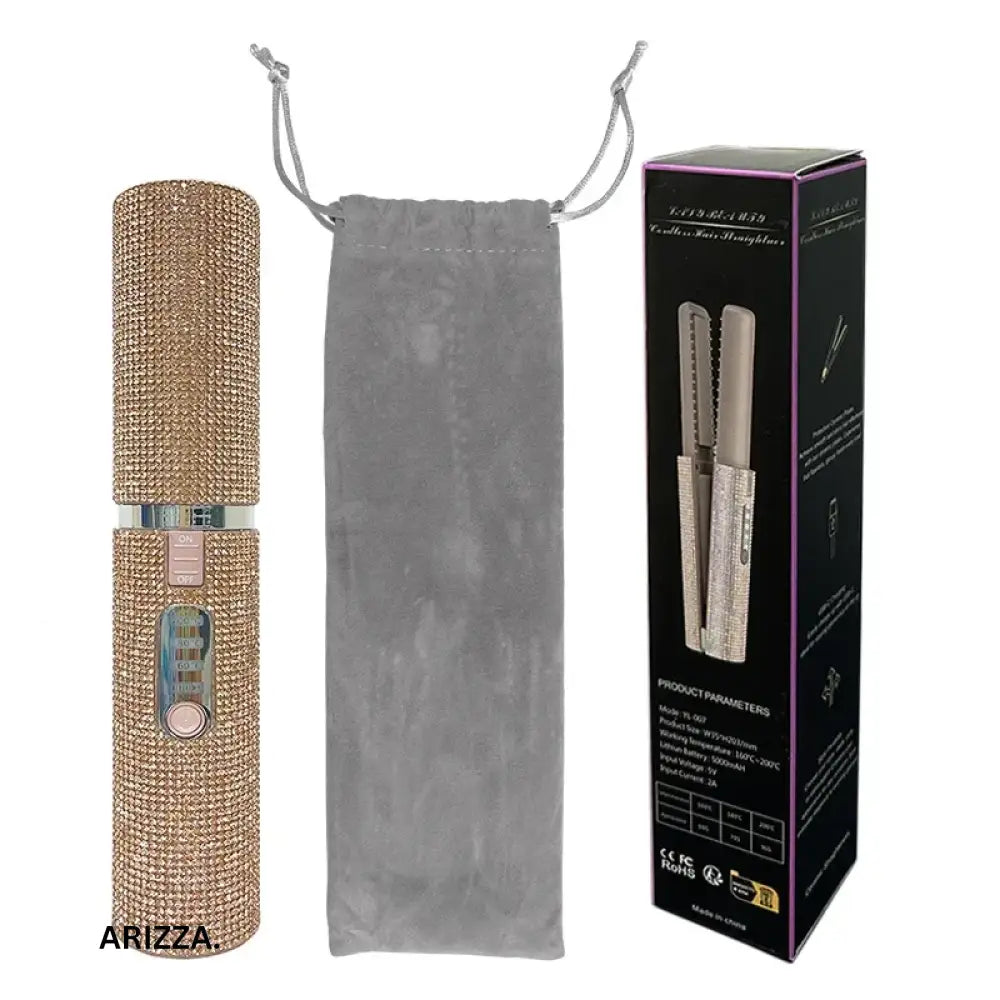 2-IN-1 Electric USB Hair Straightener Curler Gold Diamond