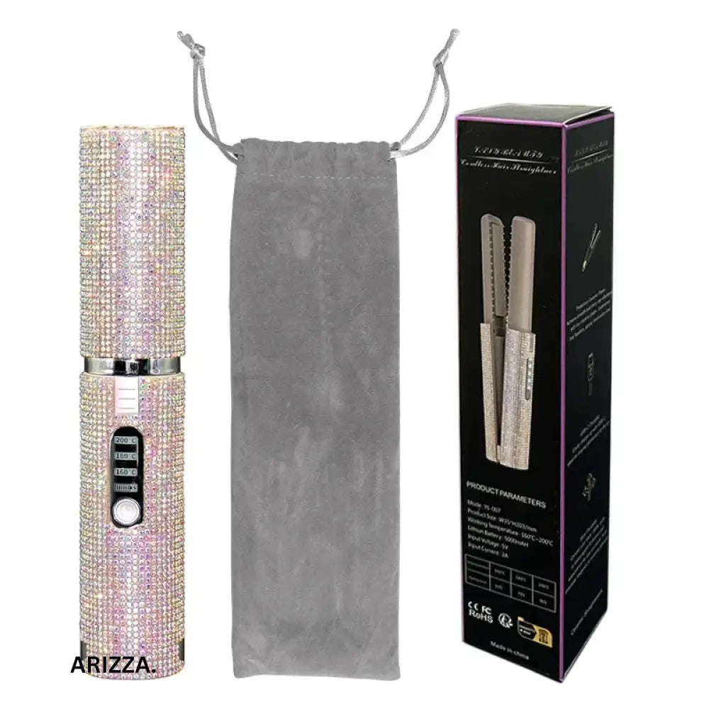 2-IN-1 Electric USB Hair Straightener Curler Pink Diamond