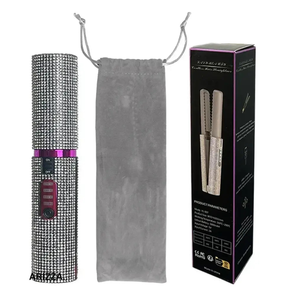 2-IN-1 Electric USB Hair Straightener Curler Silver Diamond