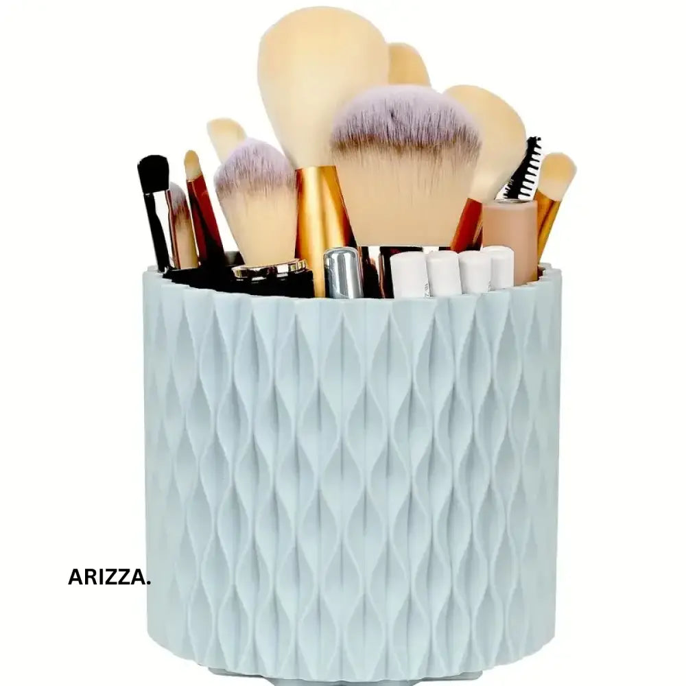 360° Rotating Makeup Tool Storage Box Organizer Blue No Brushes