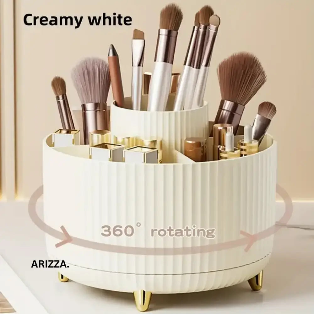360° Rotating Makeup Tool Storage Box Organizer 360 Cream White