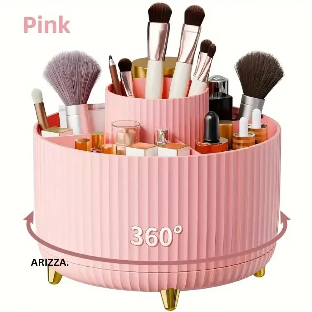 360° Rotating Makeup Tool Storage Box Organizer 360 Pink