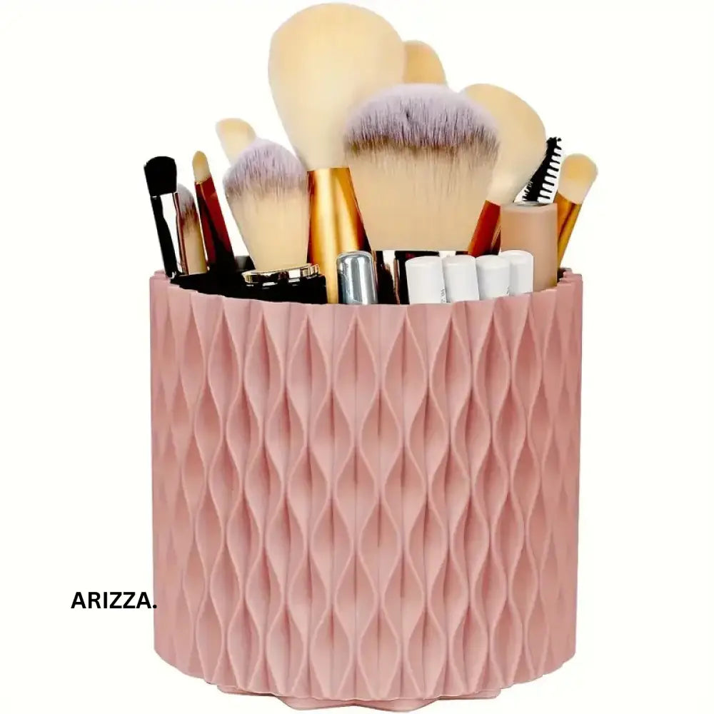 360° Rotating Makeup Tool Storage Box Organizer Pink No Brushes