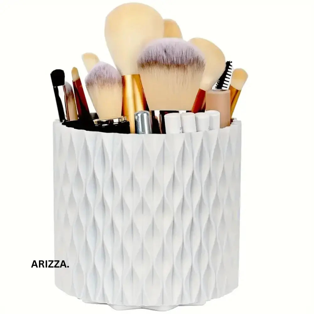 360° Rotating Makeup Tool Storage Box Organizer White No Brushes