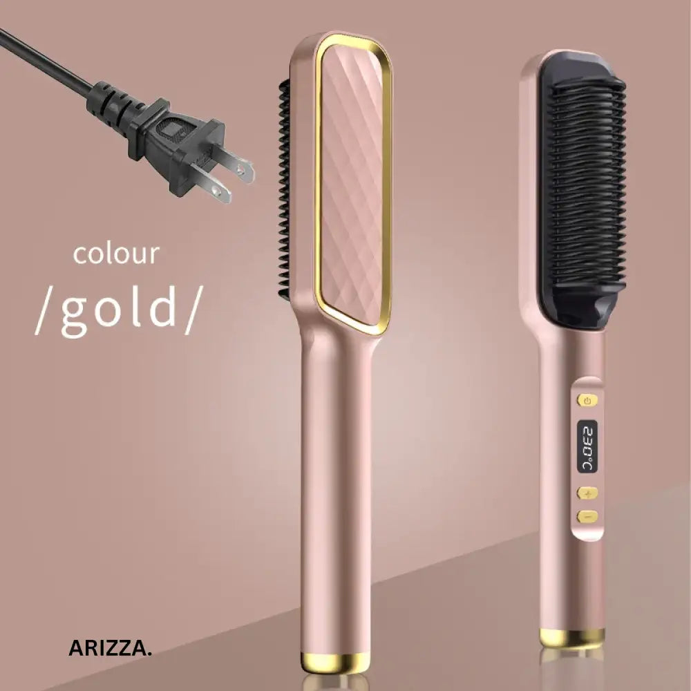 Electric Multifunctional Straight Hair Hot Comb Champagne color US
