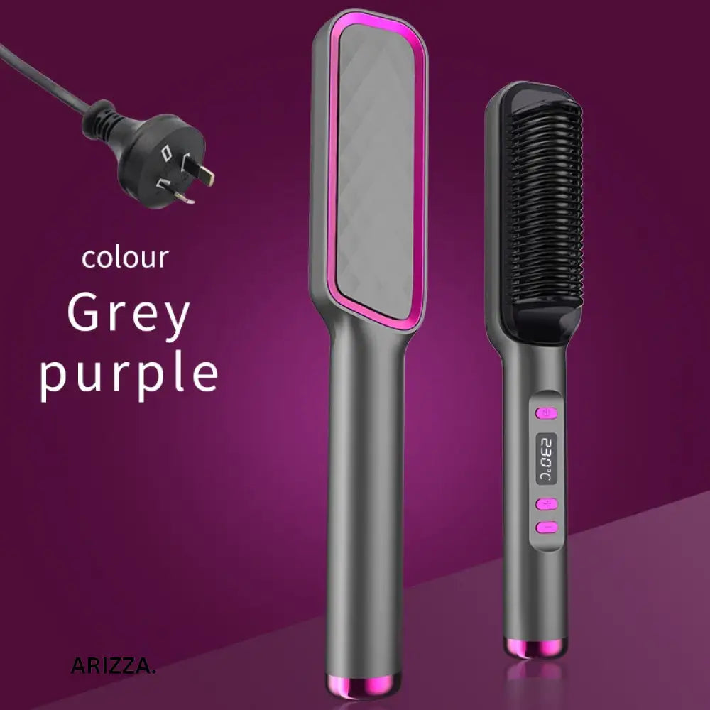 Electric Multifunctional Straight Hair Hot Comb Grey Purple AU