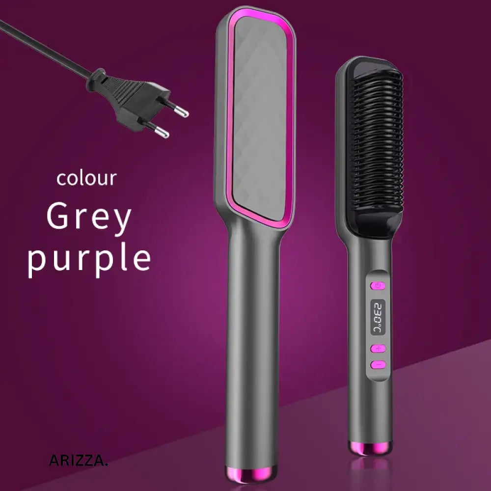 Electric Multifunctional Straight Hair Hot Comb Grey Purple EU