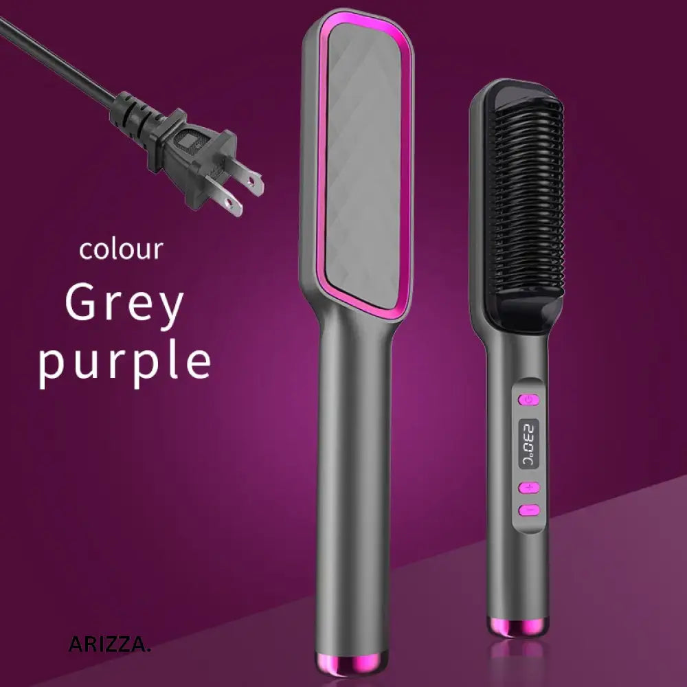 Electric Multifunctional Straight Hair Hot Comb Grey Purple US