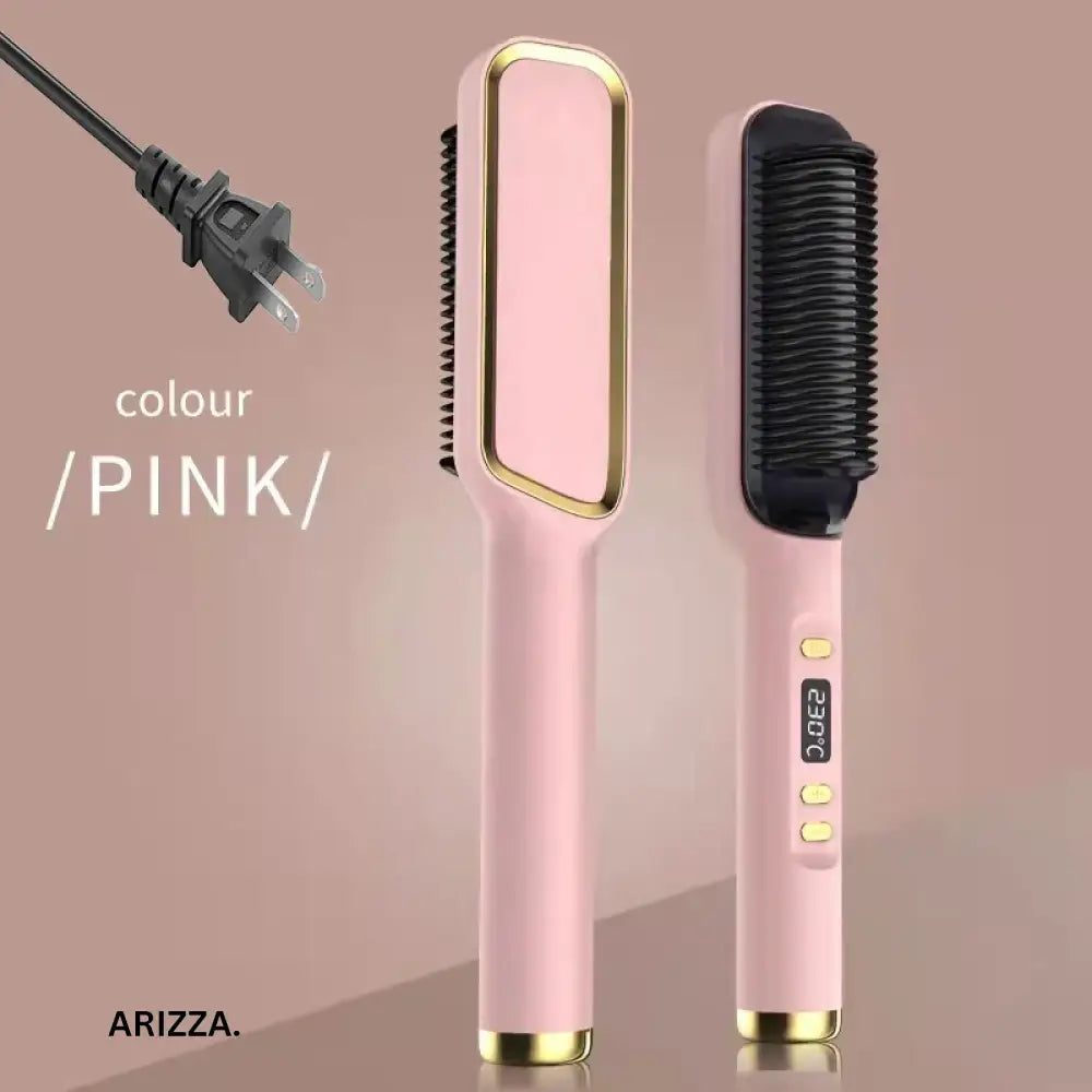 Electric Multifunctional Straight Hair Hot Comb Pink US