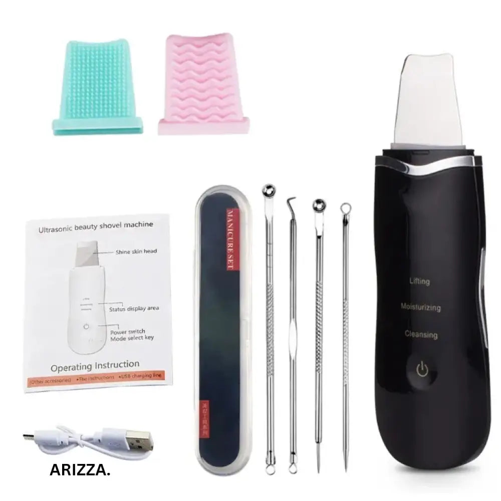 Electric Vibration Ultrasonic Skin Scrubber Black kit add gift