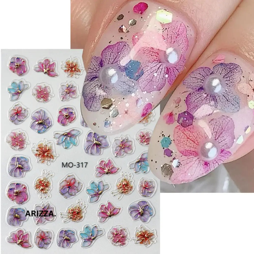 Elegant Flower Nail Decorations Sticker