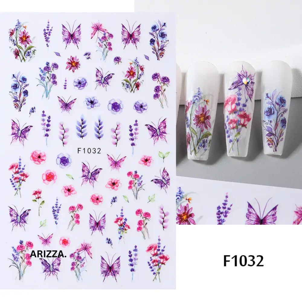 Elegant Flower Nail Decorations Sticker F1032