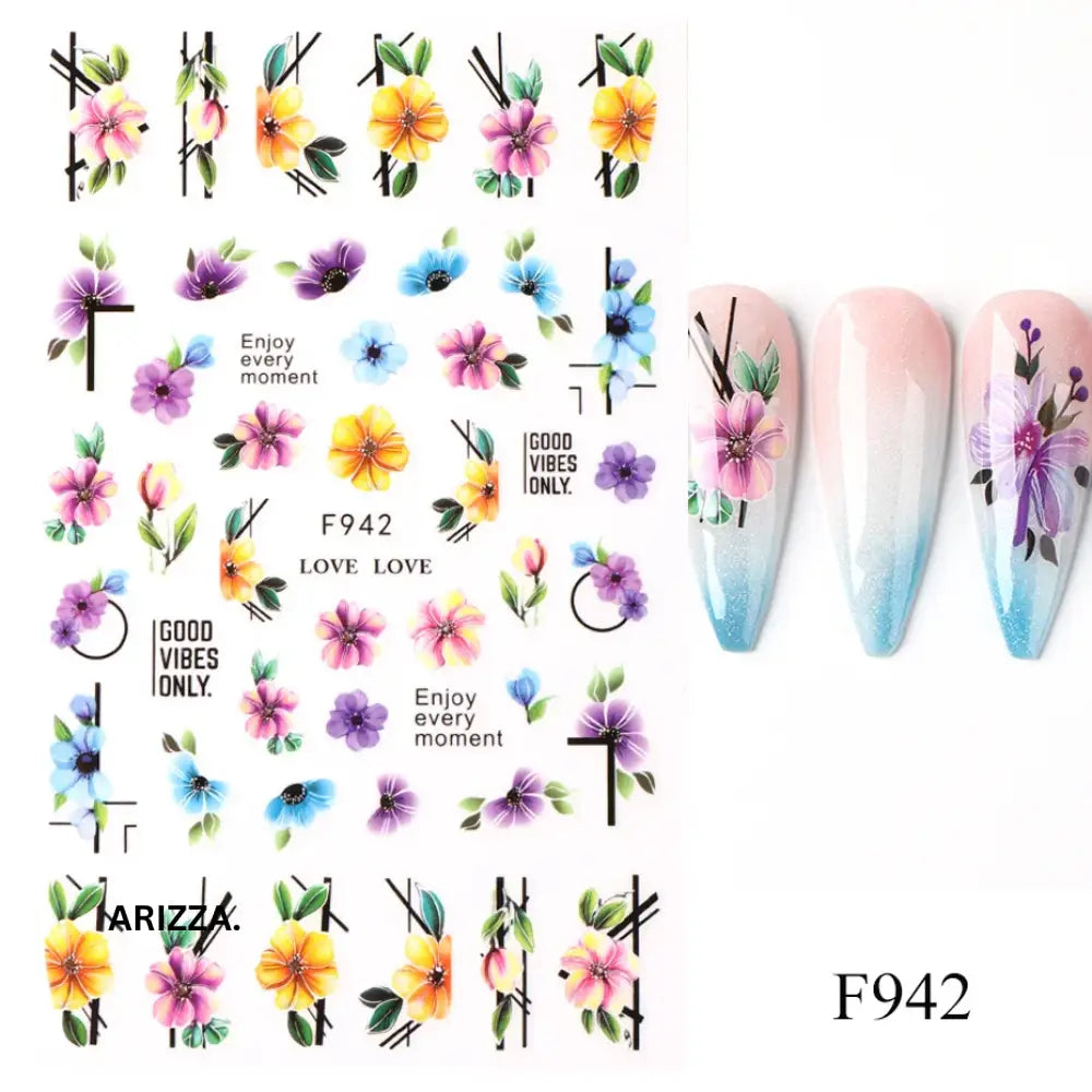 Elegant Flower Nail Decorations Sticker F942