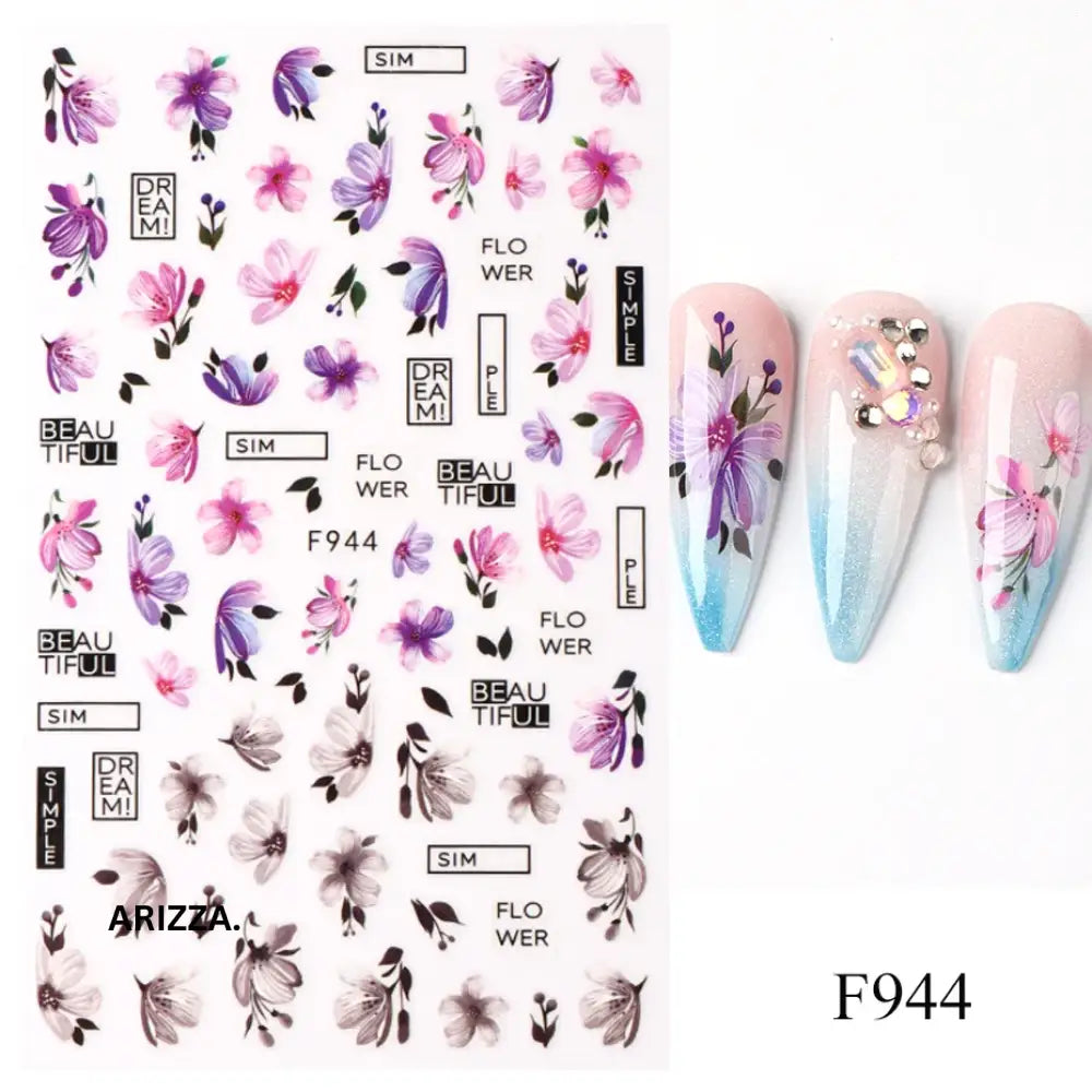 Elegant Flower Nail Decorations Sticker F944