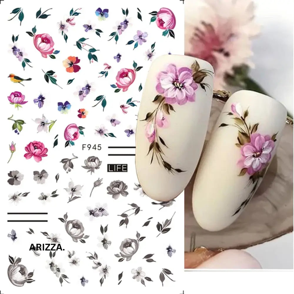 Elegant Flower Nail Decorations Sticker F945