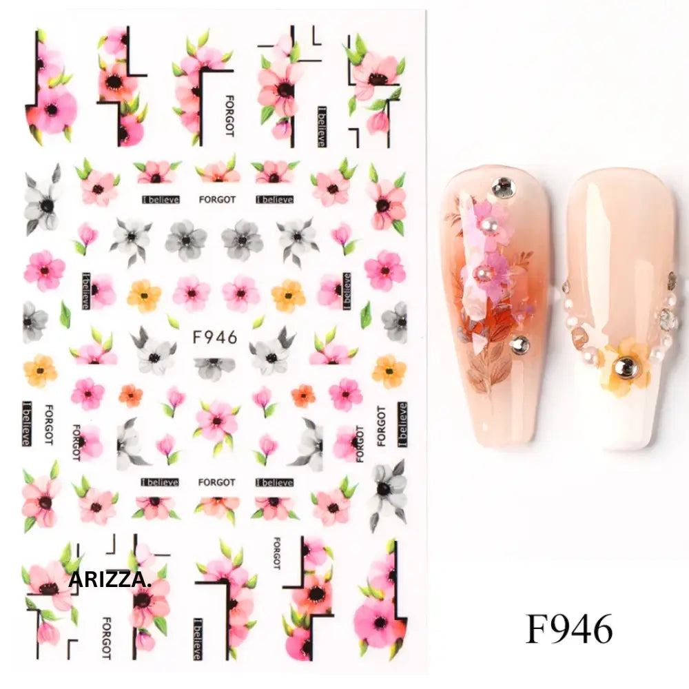 Elegant Flower Nail Decorations Sticker F946