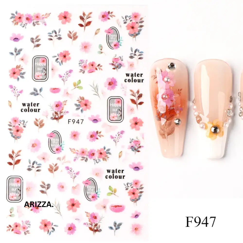 Elegant Flower Nail Decorations Sticker F947