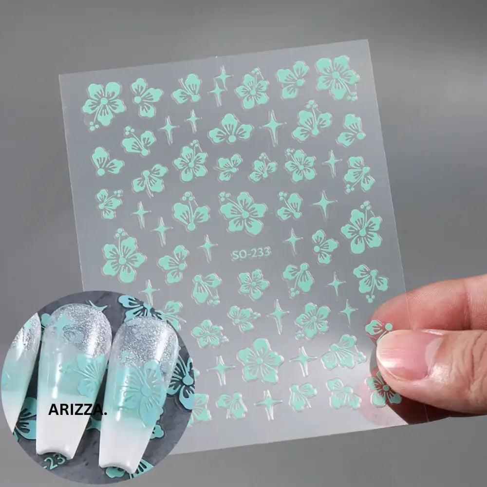 Elegant Flower Nail Decorations Sticker SO-233 Blue