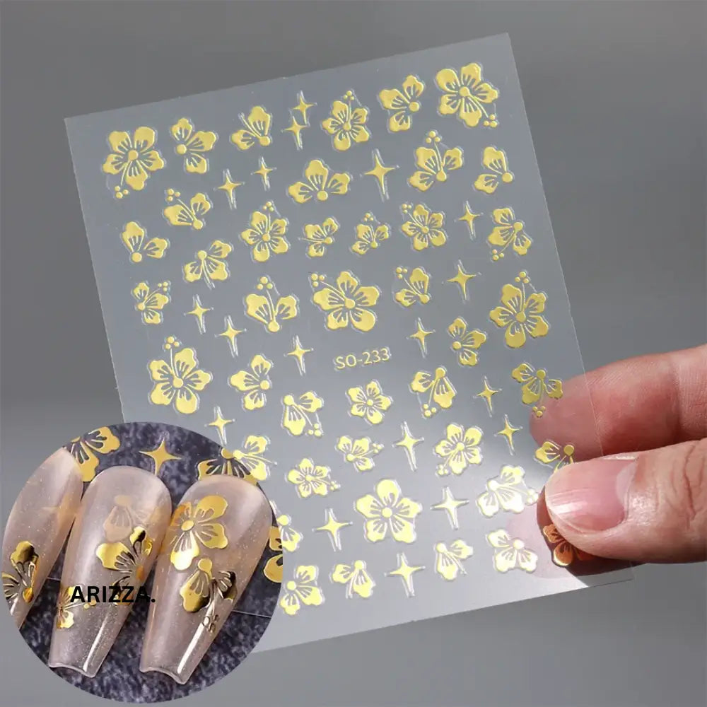 Elegant Flower Nail Decorations Sticker SO-233 Gold