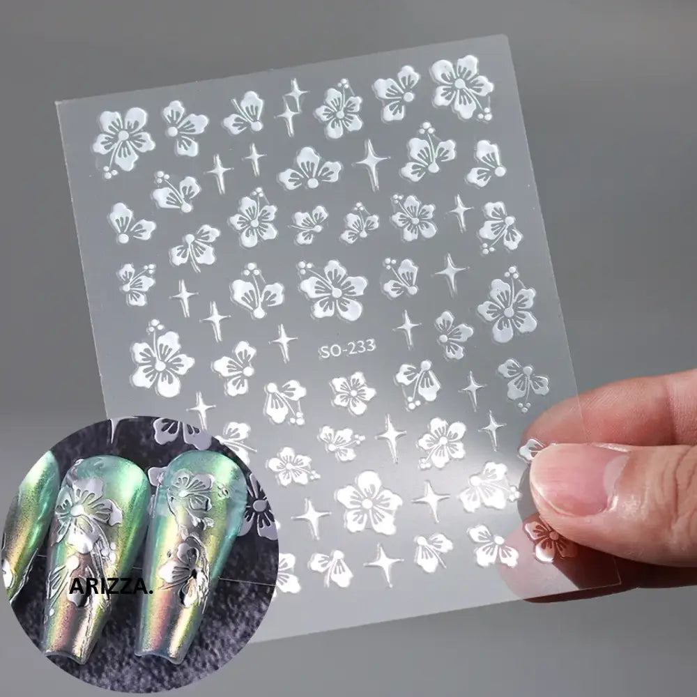 Elegant Flower Nail Decorations Sticker SO-233 Silver
