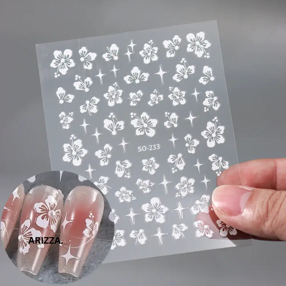 Elegant Flower Nail Decorations Sticker SO-233 White