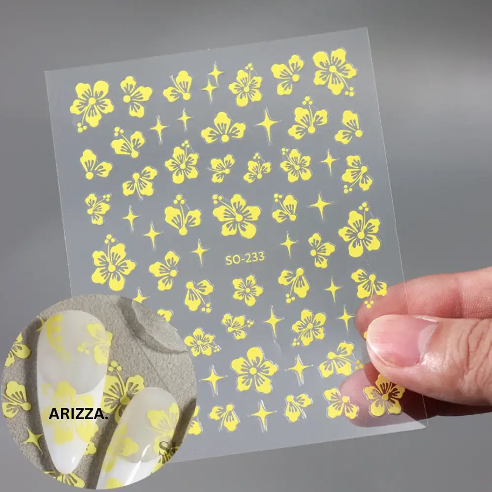 Elegant Flower Nail Decorations Sticker SO-233 Yellow