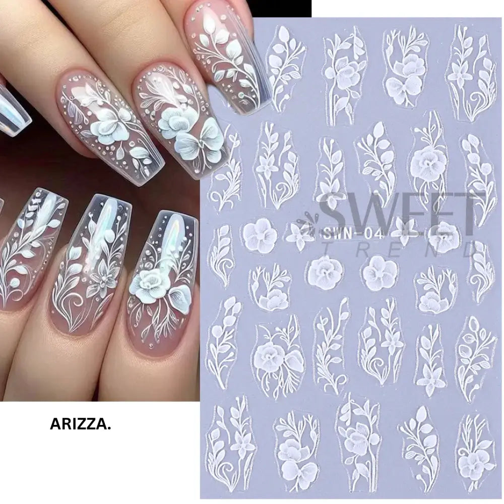 Elegant Lace Rose White Flower Nail Sticker