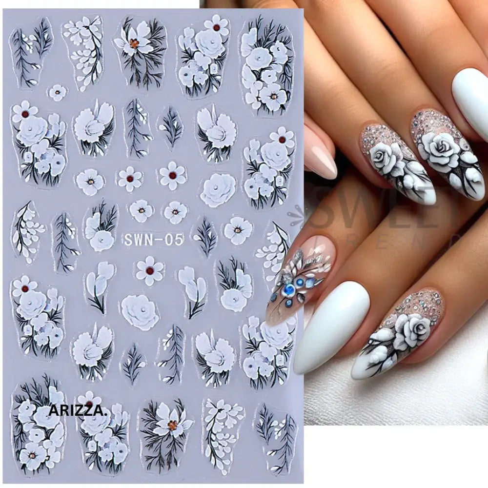 Elegant Lace Rose White Flower Nail Sticker