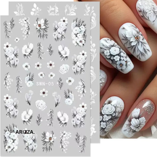 Elegant Lace Rose White Flower Nail Sticker