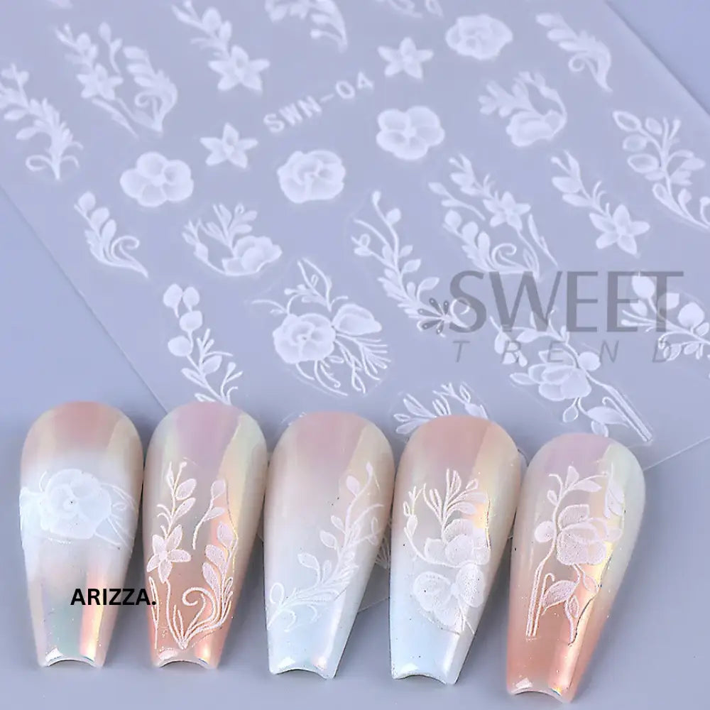 Elegant Lace Rose White Flower Nail Sticker