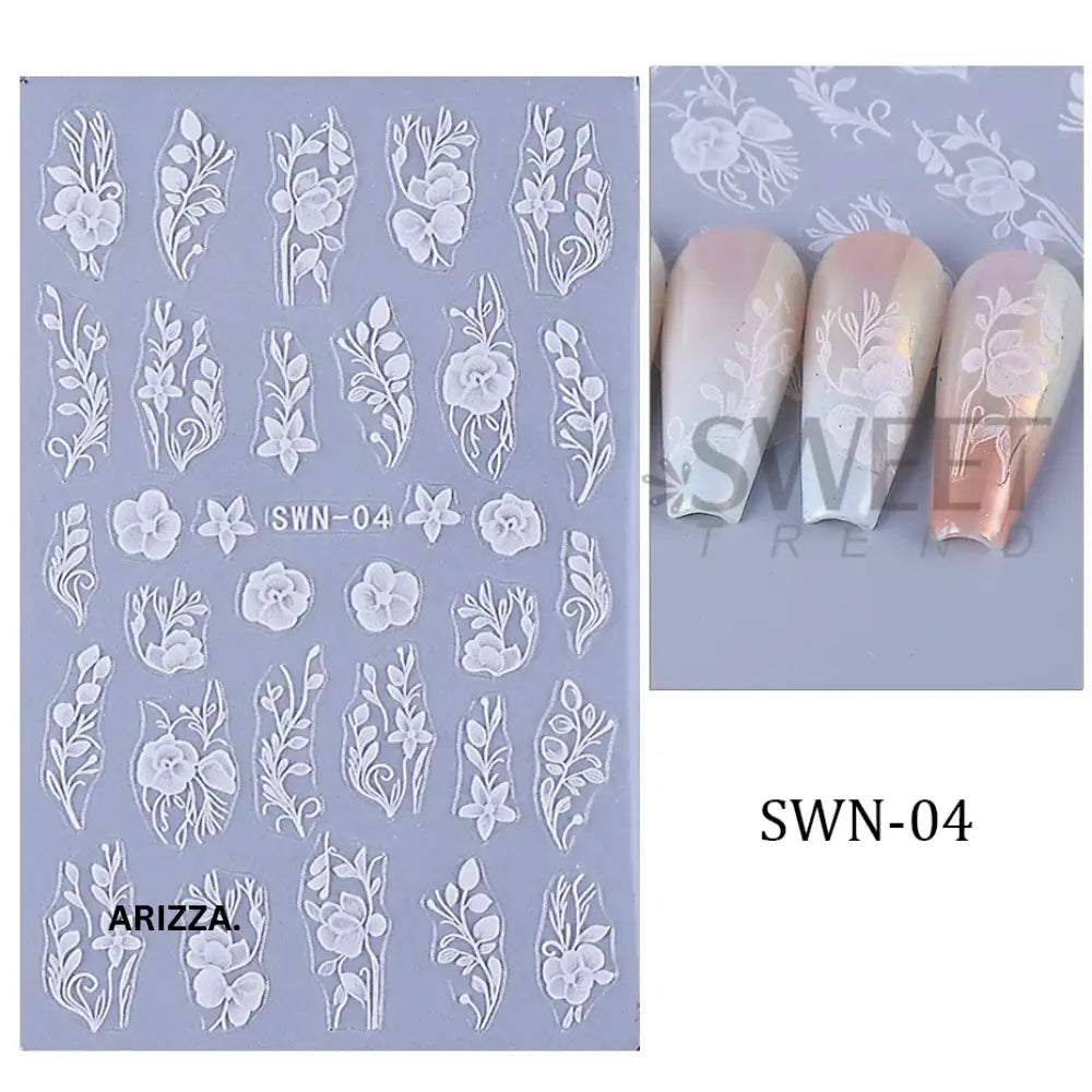 Elegant Lace Rose White Flower Nail Sticker SWN-04