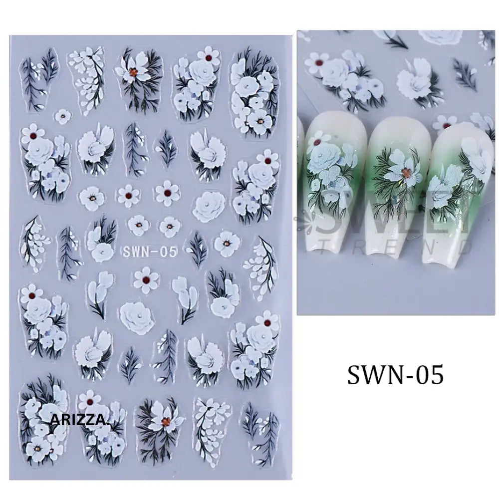 Elegant Lace Rose White Flower Nail Sticker SWN-05