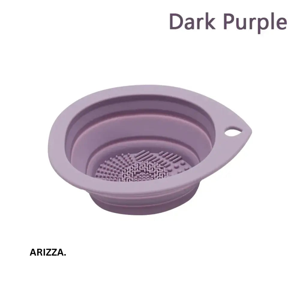 Folding Silicone Makeup Brush Cleaner Bowl Dark purple