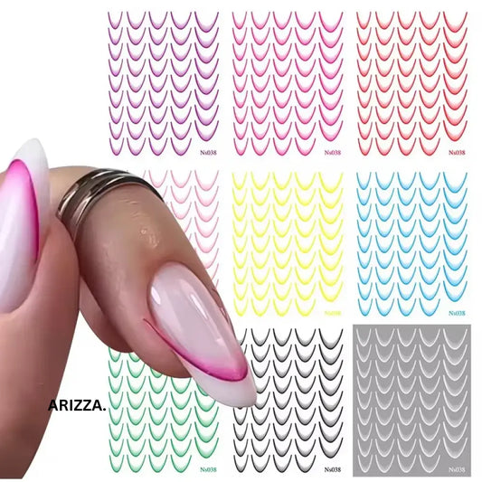 Gradient Color Line Design French Nail Art Sticker