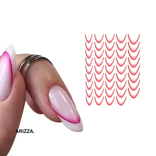 Gradient Color Line Design French Nail Art Sticker Big Red