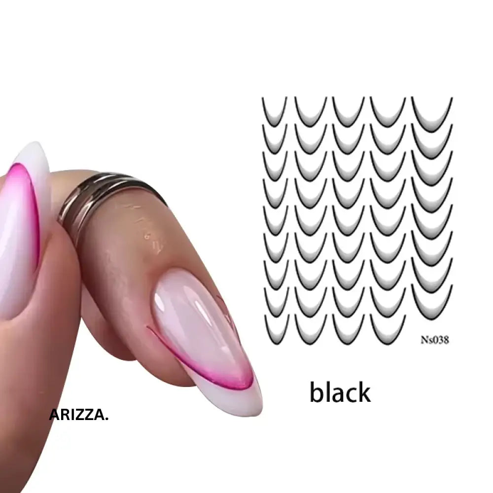 Gradient Color Line Design French Nail Art Sticker Black