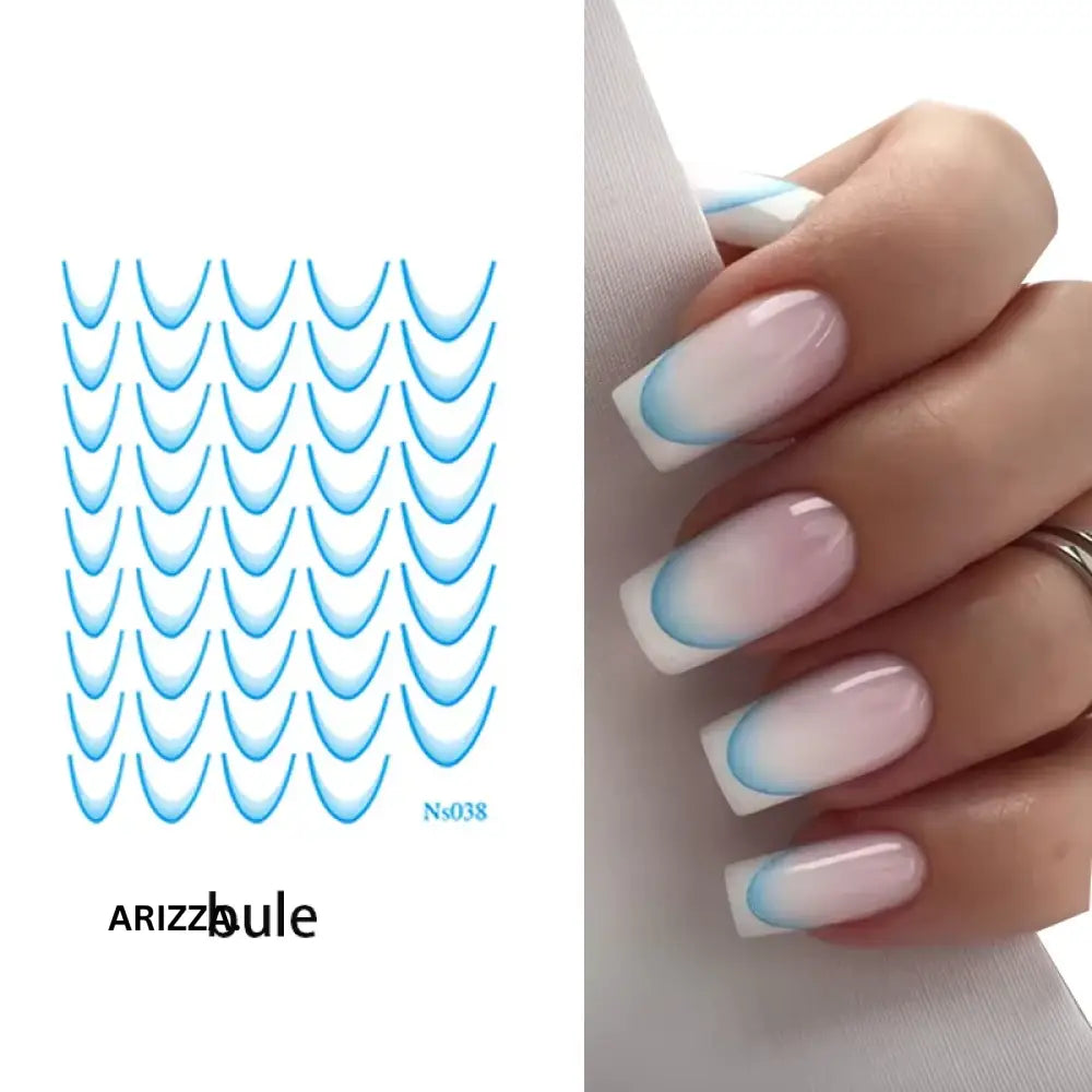 Gradient Color Line Design French Nail Art Sticker Blue