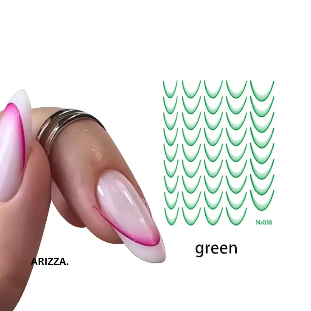 Gradient Color Line Design French Nail Art Sticker Green