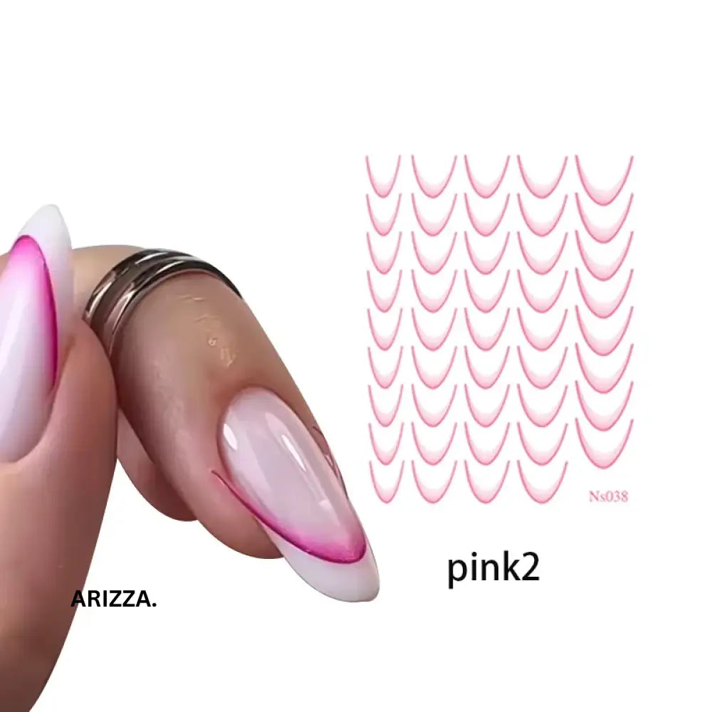 Gradient Color Line Design French Nail Art Sticker Pink