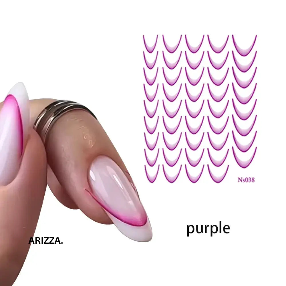 Gradient Color Line Design French Nail Art Sticker Purple