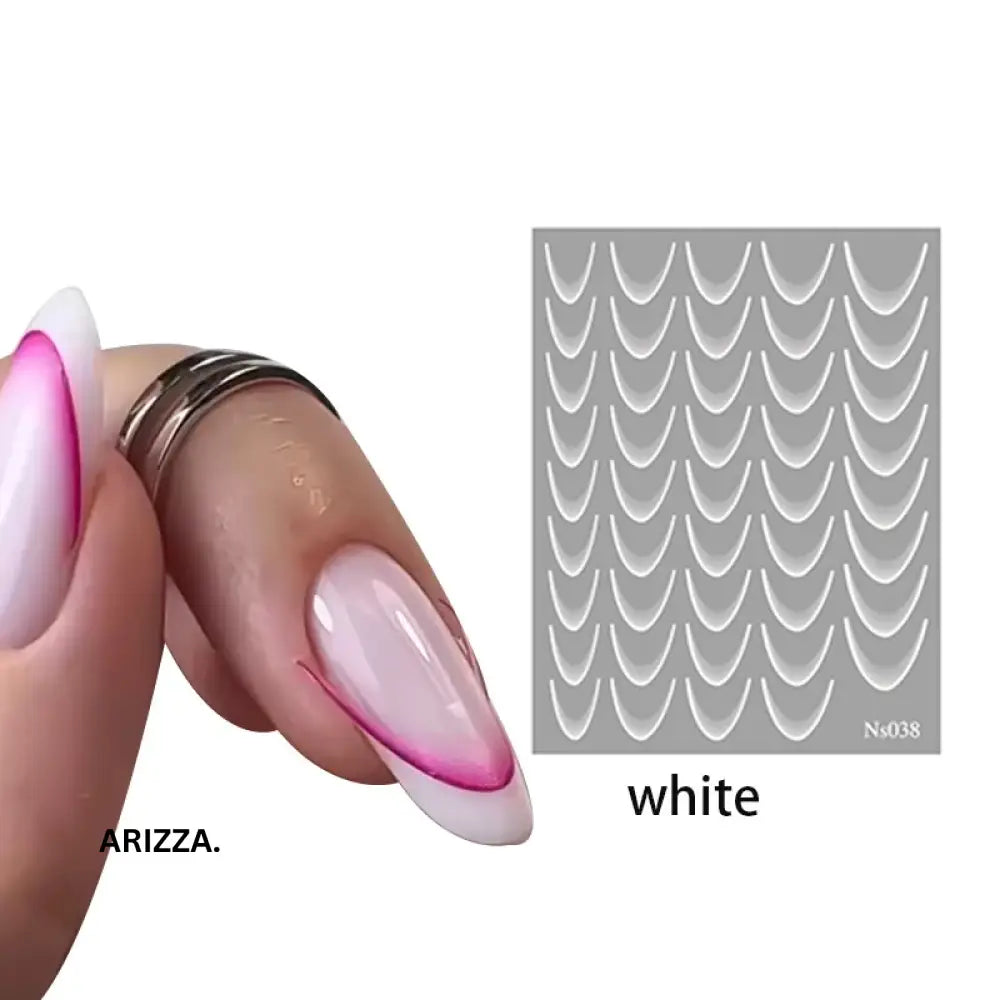 Gradient Color Line Design French Nail Art Sticker White