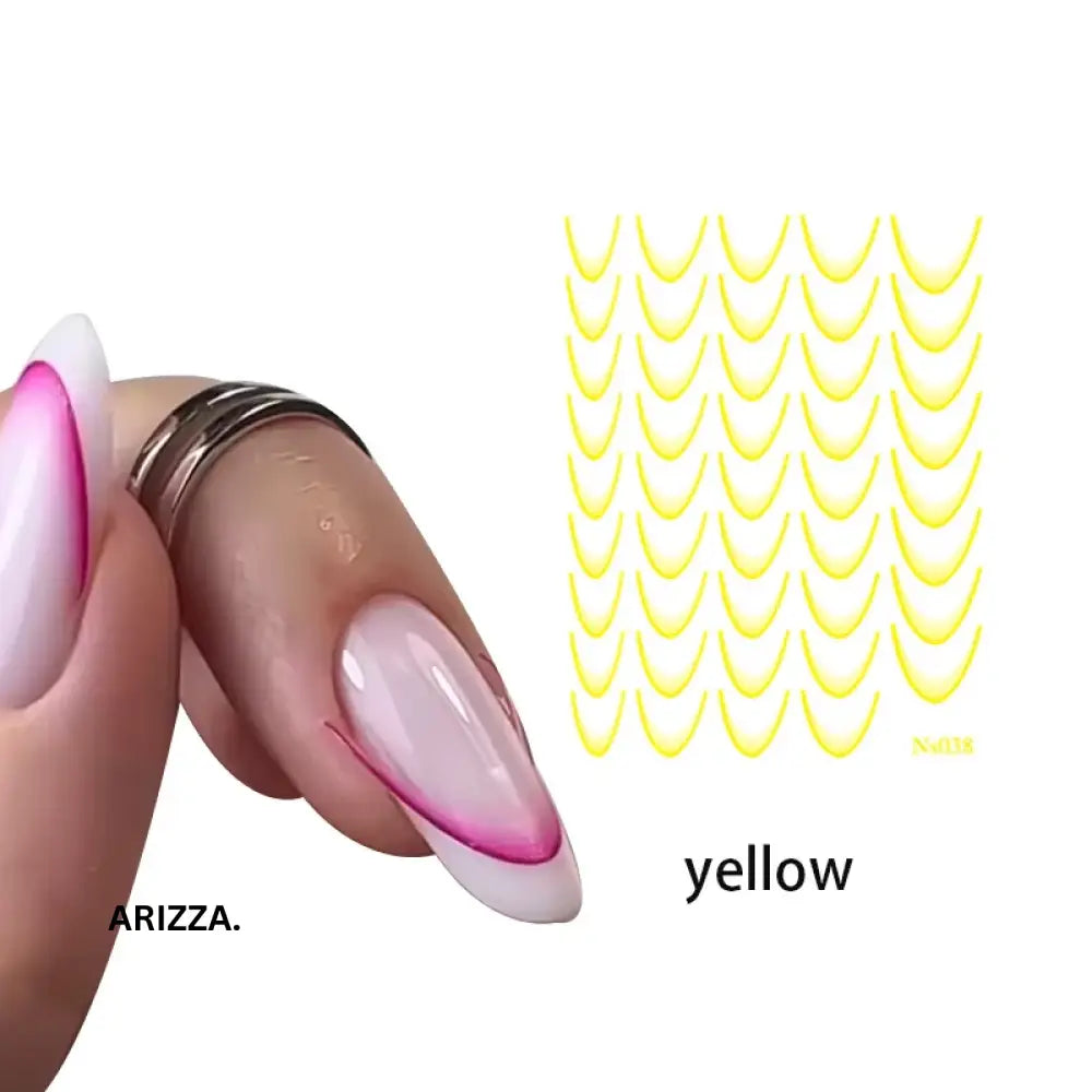 Gradient Color Line Design French Nail Art Sticker Yellow