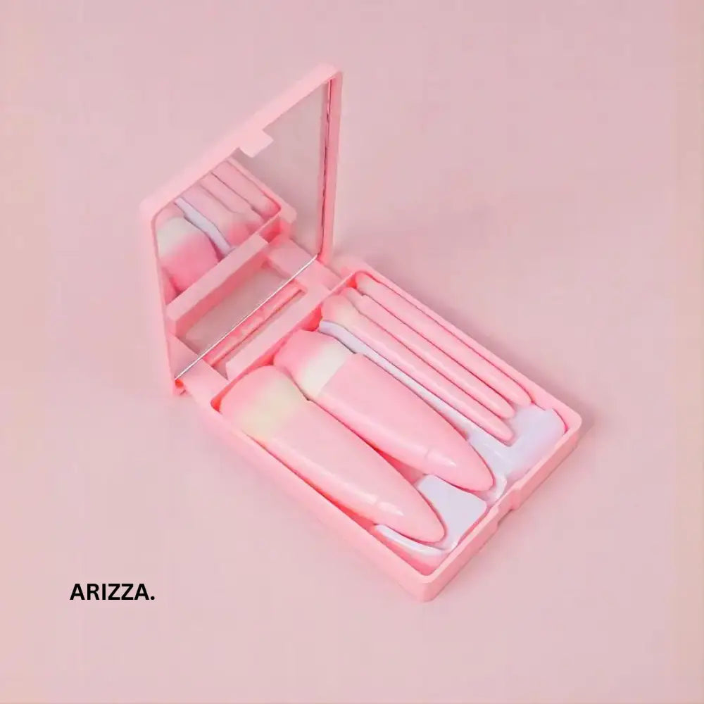 Mini Mirror Perfe Makeup Brushes Set pink