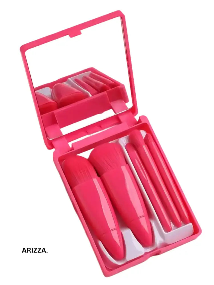 Mini Mirror Perfe Makeup Brushes Set rose Red