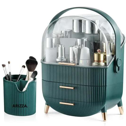 Two Drawers Makeup Brush Storage Box Green / Large Brush Holde